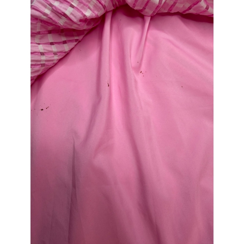 Day + Moon Pink Gingham Seersucker Mini Dress Pockets Open Back Bow L Large - Picture 8 of 12